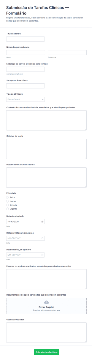 Formulário De Entrega De Trabalho Clínico