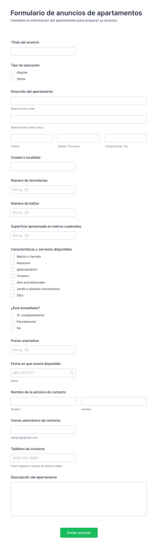 Formulario De Envío De Anuncio De Apartamento