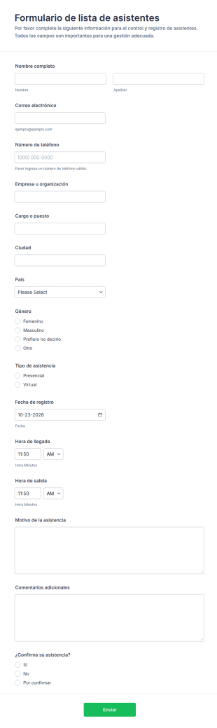 Formulario De Envío De Lista De Asistentes