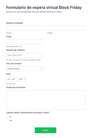 Formulario De Espera Virtual Black Friday