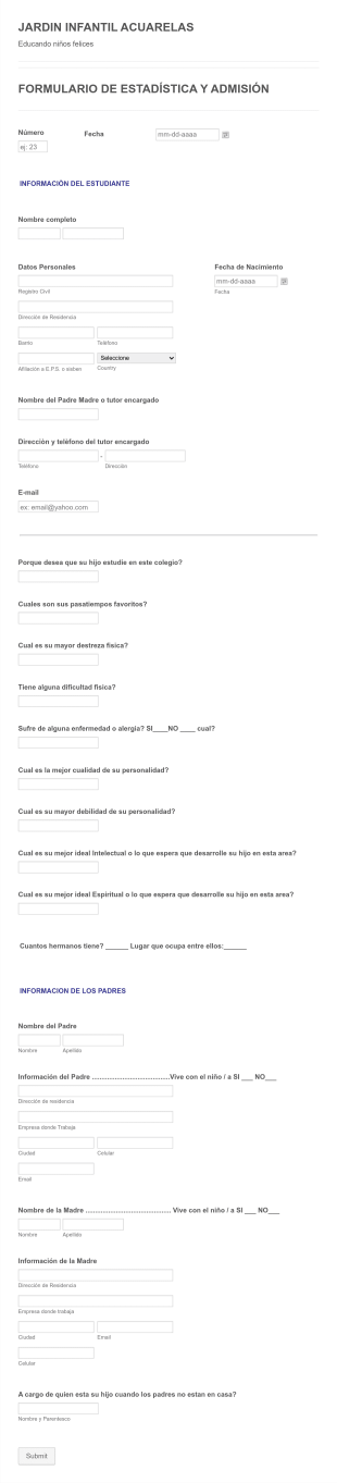 Formulario De Estadística Y Admisión Escolar