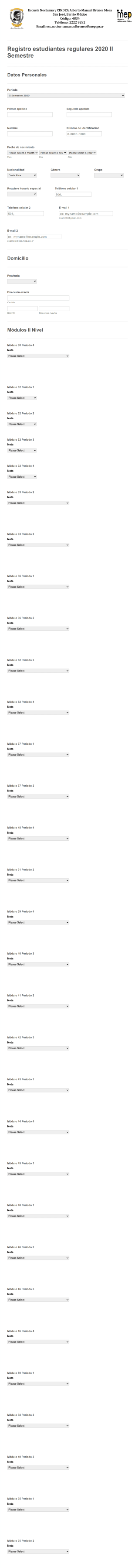 Formulario De Estudiantes Regulares 2020 II Semestre Form Template