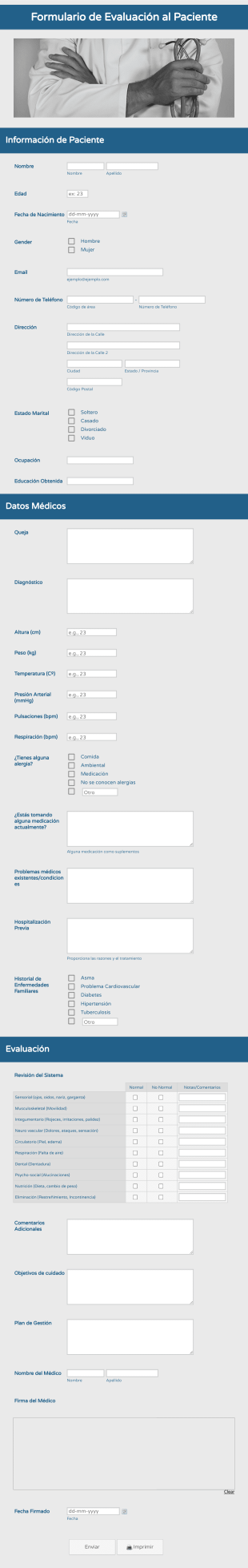 Formulario De Evaluación Al Paciente Form Template
