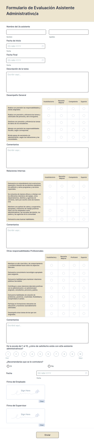 Formulario De Evaluación Asistente Administrativo/a