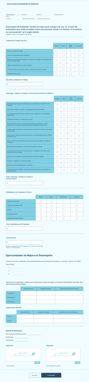 Formulario De Evaluación De Desempeño Administrativo Form Template