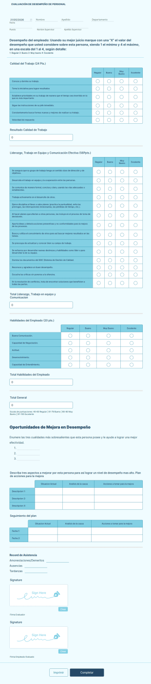 Formulario De Evaluación De Desempeño Administrativo