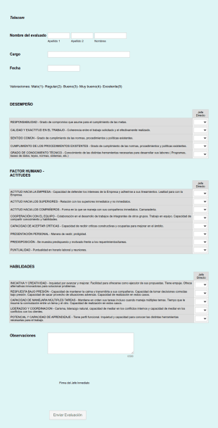 Formulario De Evaluación De Desempeño Telecom