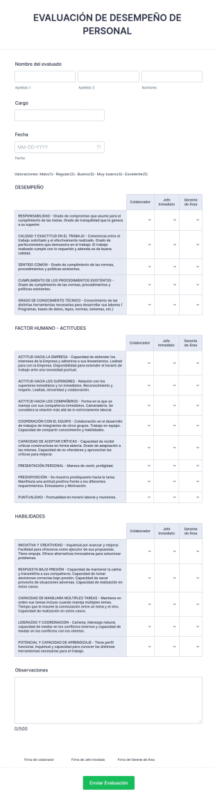 Formulario De Evaluación De Desempeño