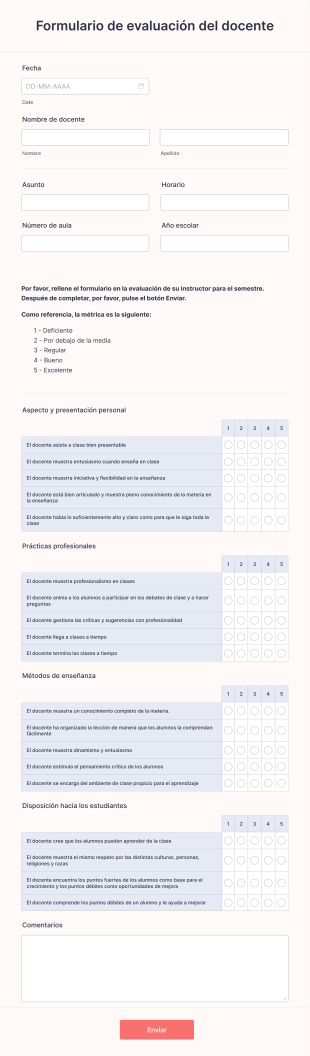 Formulario De Evaluación De Docente Form Template