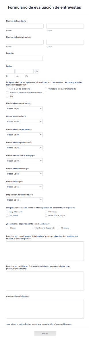 Formulario De Evaluación De Entrevistas
