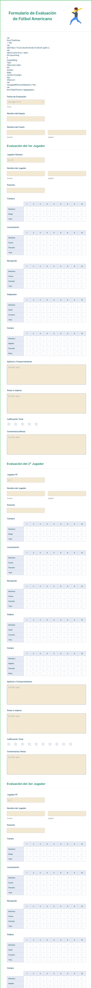 Formulario De Evaluación De Fútbol Americano
