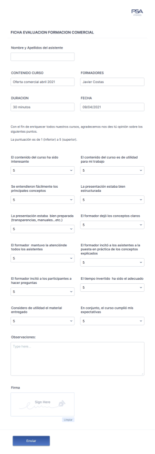 Formulario De Evaluación De La Formación PSAF