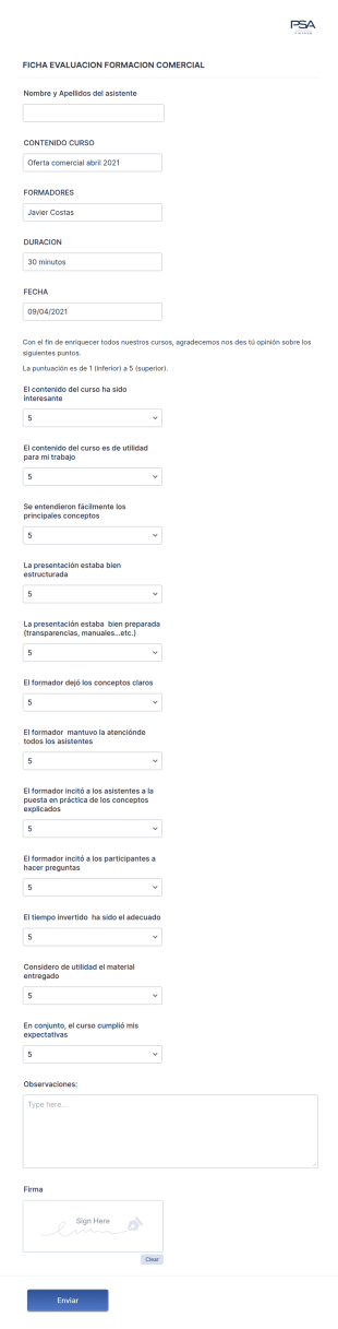 Formulario De Evaluación De La Formación PSAF