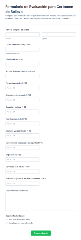 Formulario De Evaluación De Miss Y Míster