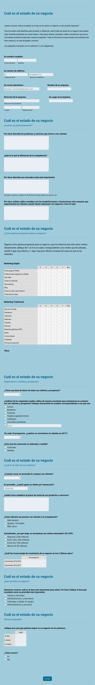 Formulario De Evaluación De Negocios E Identificación De Problemas