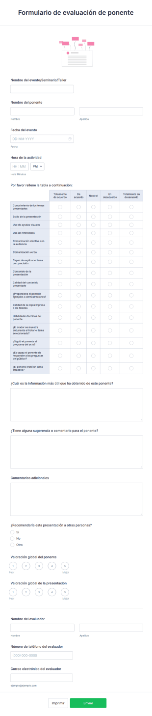 Formulario De Evaluación De Ponente