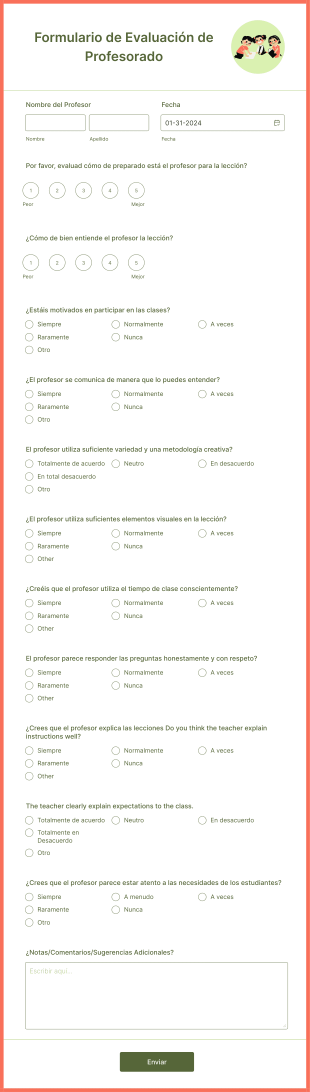 Formulario De Evaluación De Profesorado Form Template