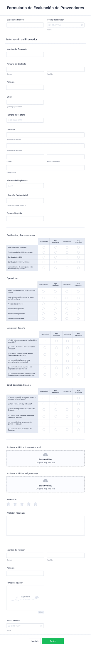 Formulario De Evaluación De Proveedores