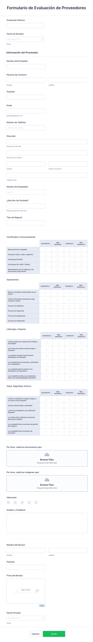 Formulario De Evaluación De Proveedores