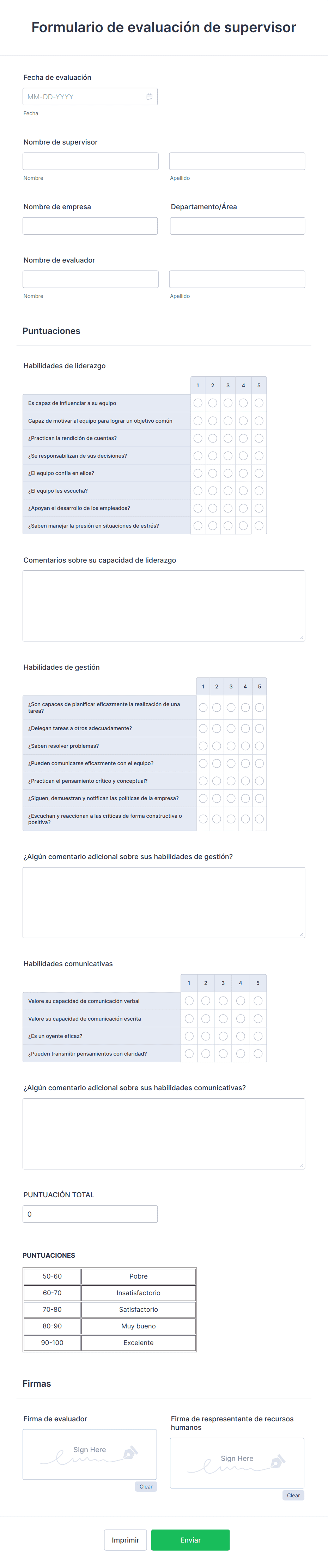 Formulario de evaluación de supervisor | Jotform