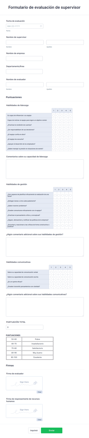 Formulario De Evaluación De Supervisor