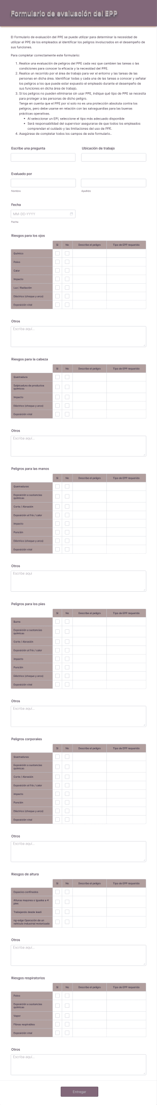 Formulario De Evaluación Del EPP Form Template