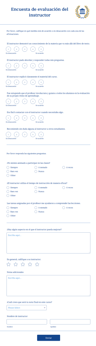 Formulario De Evaluación Del Instructor Form Template