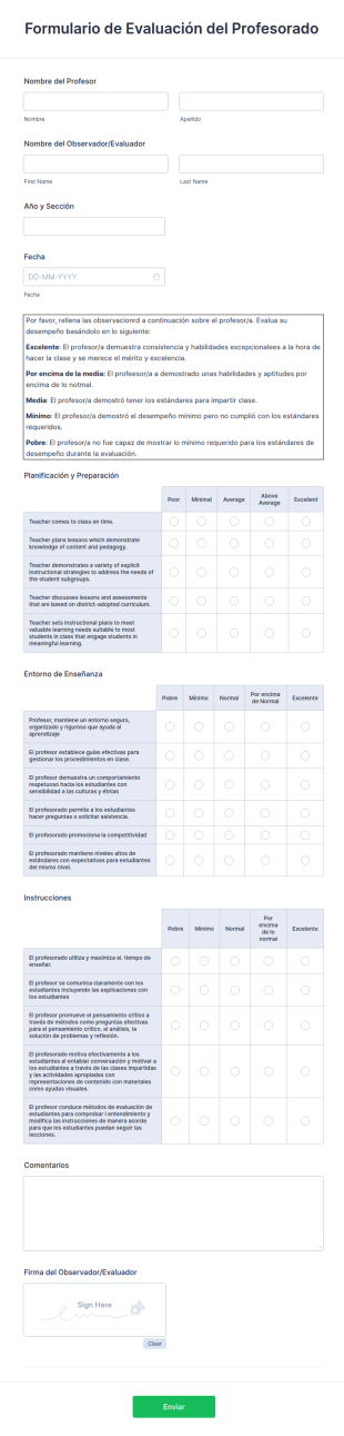 Formulario De Evaluación Del Profesorado