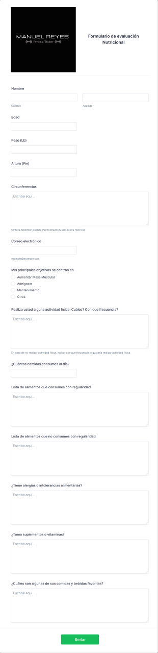 Formulario De Evaluación Nutricional