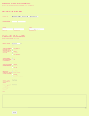 Formulario De Evaluación Post Masaje Form Template
