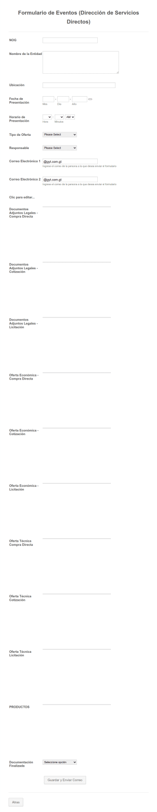 Formulario De Eventos Y Servicios Bancarios Directos
