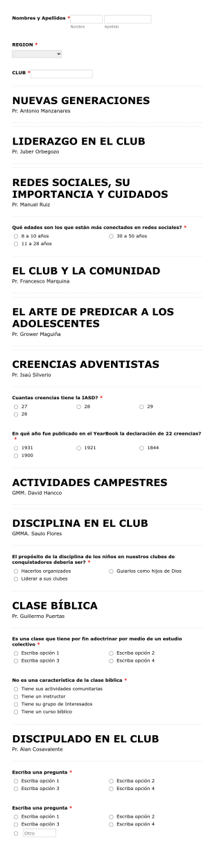 Formulario De Examen De Curso Bíblico