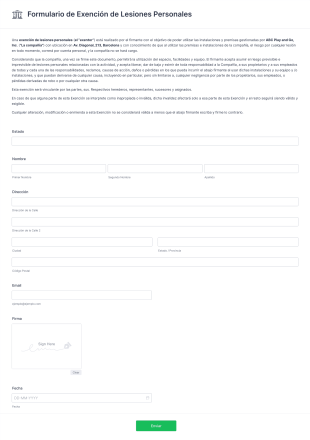 Formulario De Exención De Lesiones Personales Form Template