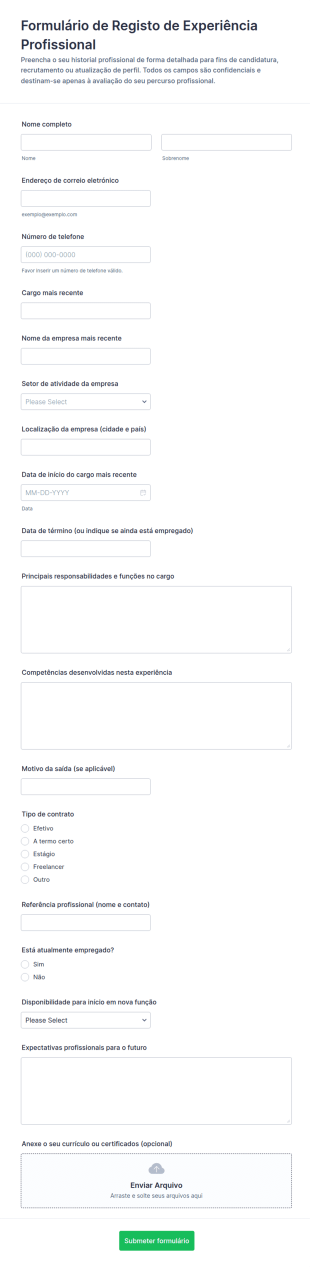 Formulário De Experiência Profissional