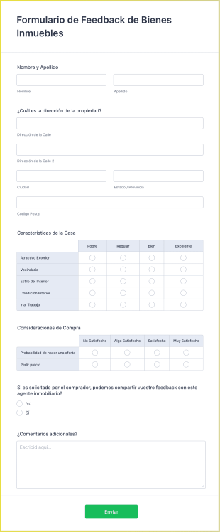 Formulario De Feedback De Bienes Inmuebles Form Template