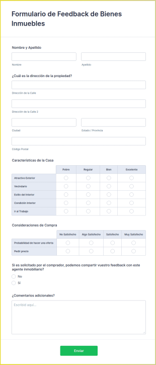 Formulario De Feedback De Bienes Inmuebles