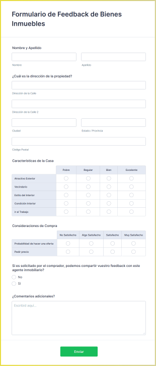 Formulario De Feedback De Bienes Inmuebles Form Template