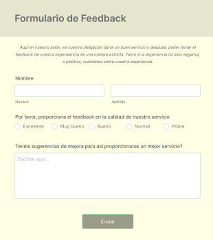 Formulario De Feedback De Calidad Del Servicio Form Template