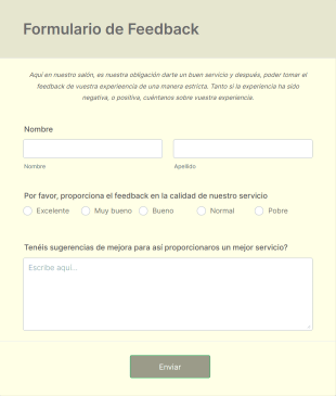 Formulario De Feedback De Calidad Del Servicio Form Template