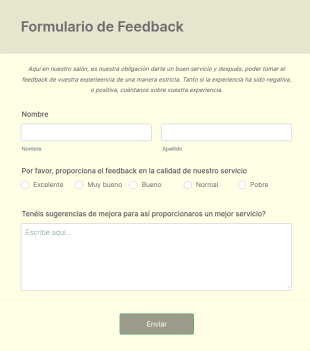 Formulario De Feedback De Calidad Del Servicio