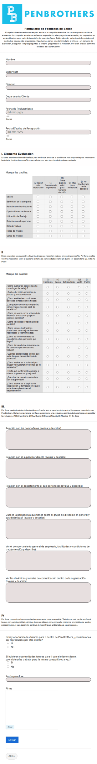 Formulario De Feedback De Salida