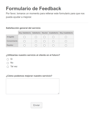 Formulario De Feedback De Servicio Al Cliente