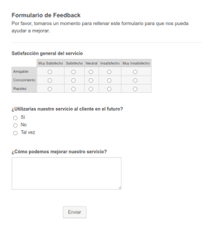 Formulario De Feedback De Servicio Al Cliente