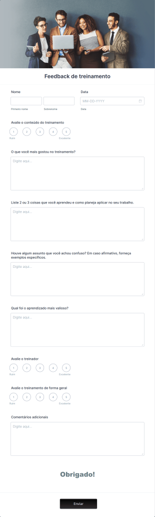 Formulário De Feedback De Treinamento Form Template