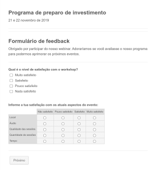 Formulário De Feedback De Webinar