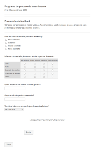 Formulário De Feedback De Webinar