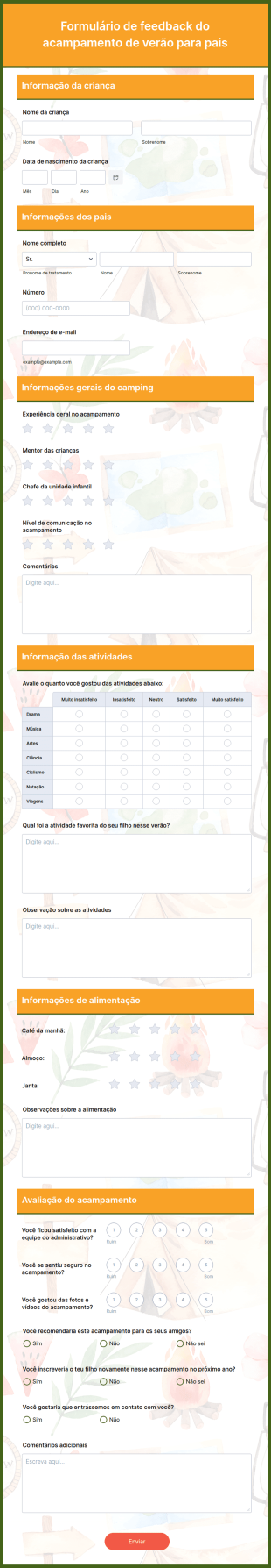 Formulário De Feedback Do Acampamento De Verão Para Pais