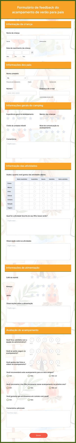 Formulário De Feedback Do Acampamento De Verão Para Pais Form Template