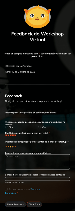 Formulário De Feedback Do Workshop Virtual Form Template
