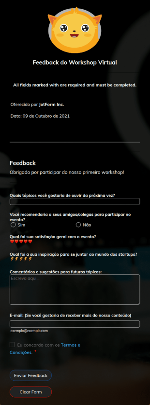 Formulário De Feedback Do Workshop Virtual